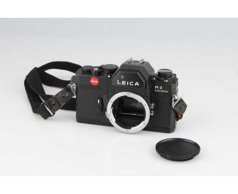 A Leica R3 35mm SLR Camera,black, serial no. 1473636, body G-VG, shutter cycles manually, not tested with batteries