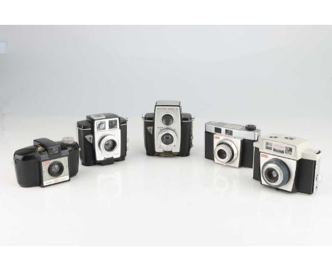 A Selection of Five Kodak Cameras,including a Brownie Twin 20, a Brownie Reflex 20, a Brownie 127 Camera, Kodak Autosnap Came