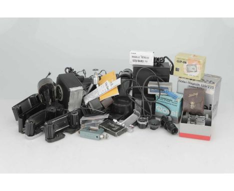 A Good Mixed Selection of Various Camera Accessories,including Topcon right angle finder, Zeiss Ikon film backs, Metz 60CT-1 
