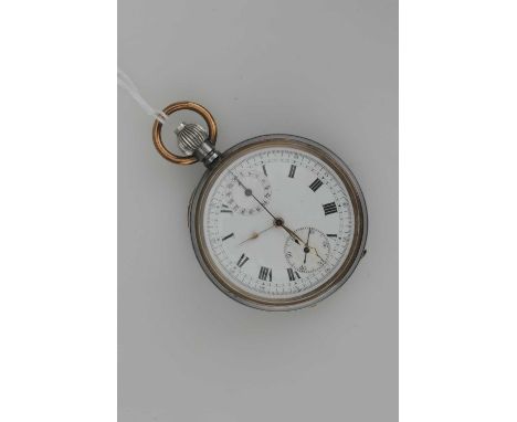 A Swiss GPO Chronograph Pocket Watch,c.1910, enamel dial with subsiduary seconds, centre stopwatch hand with outer ring divid