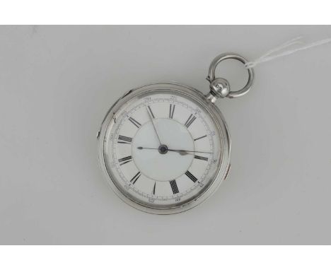 A Victorian Silver Chronograph Pocket Watch,3/4 plate lever movement with fusee signed Alfred James 7 Church St Barnsley, ena