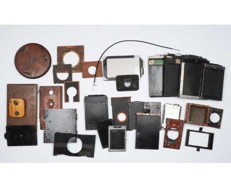 A Selection of Large Format Camera Parts and Accessories,including different types of DDS, lens boards, tripod base, plate ho