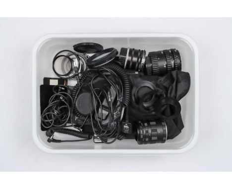 A Small Selection of Camera Accessories,including changing bag, extension tubes for Nikon, flash cables and more (a lot)