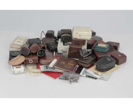 A Selection of Light Meters and Camera Accessories.inclduing an Avo Meter, a Leitz Blitzleuchte Chico, a Beha Light Meter, a 