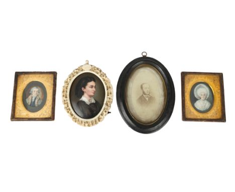 Collection of Early Portrait Miniatures,with two European portraits of a Gentleman and Lady on ivory in guilt frames with han