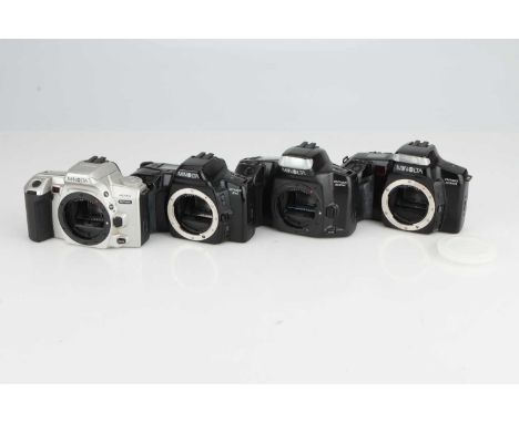 Four Minolta SLR Cameras,including a Minolta Dynax 5000i, Dynax 300si, Dynax 3xi, and a Dynax 404si, all untested. (4).