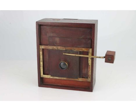 A Simon Wing &amp; Co Ajax Multiplying Mahogany Camera, 7x5", with unmarked brass lens, front lens board able to move horizon