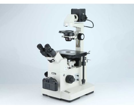 Nikon Diaphot Inverted Fluorescence Phase Contrast Microscope,With label to the side for Nikon Diaphot, binocular head with i