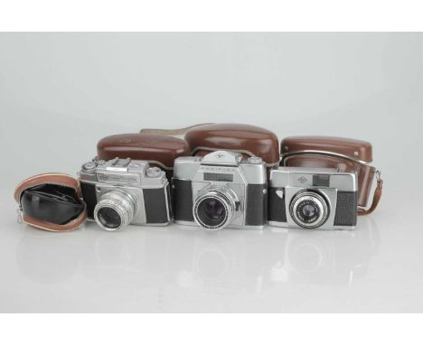 An Agfa Ambiflex 35mm SLR Camera,chrome, with a Color-Solagon 55mm f/2 lens. Body G, shutter sticking on slow speeds, lens bo