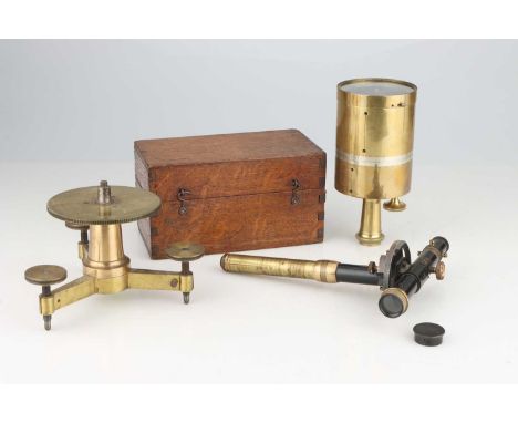 Surveying Instruments &amp; Parts,Including a French cross with circular vernier scale and compass in an oak case, a theodoli