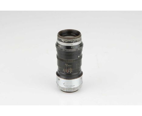 A Trinol Anastigmat f/3.5 105mm Lens,Leica screw mount, black, serial no. 036130, body, F, elements, G-VG, some light cleanin