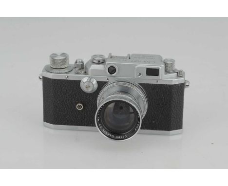 A Canon IIB Rangefinder Camera,chrome, serial no. 38353, with Canon Serenar f/1.9 50mm lens, chrome, serial no. 37352, body, 