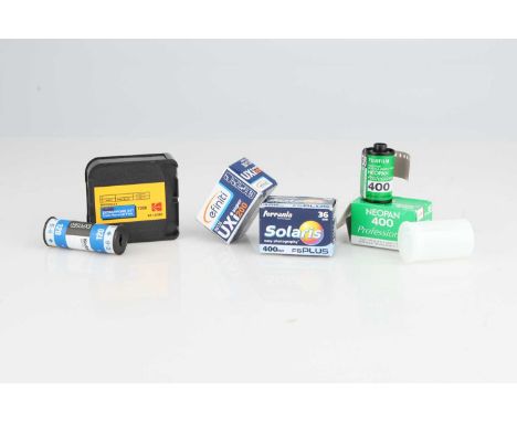 A Selection of Camera Film,including a part exposed cartridge of Ektachrome 64T, a roll of Neopan400 (35mm), a roll of Solari