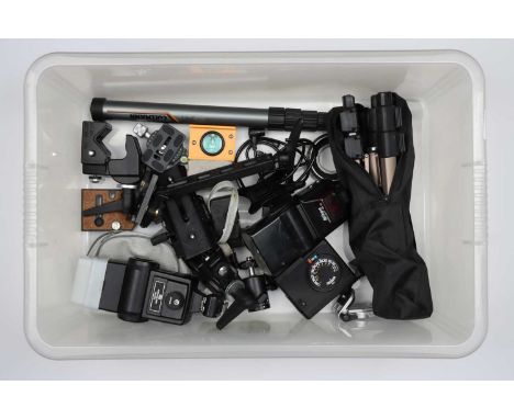 A Selection of Various Camera Supports &amp; Flash Equipment,including Manfrotto Art 035 clamps, quick release plates, Nikon 