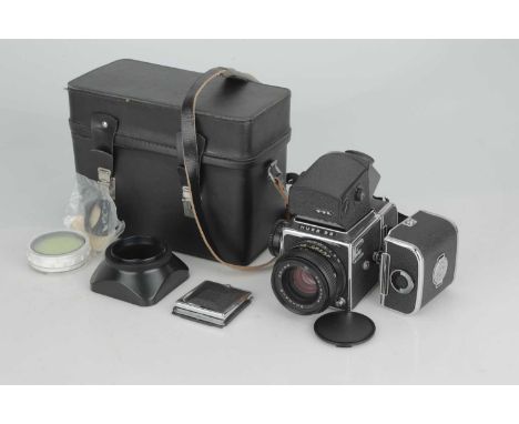 A Kiev 88 TTL Medium Format Camera,black and chrome, with a BOVHA-3 MC 80mm f/2.8 lens, body VG, shutter working, optics G, s