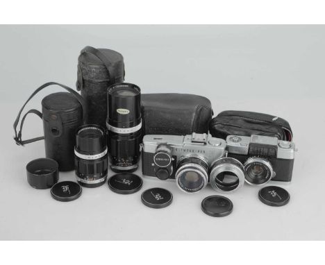 An Olympus PEN-F SLR Camera Outfit,chrome, gothic F model, body G-VG, shutter working, with F. Zuiko Auto-S 38mm f/1.8, body 