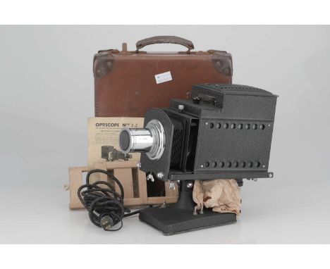 An Ensign Optiscope Magic Lantern Projector,black, in makers case, untested