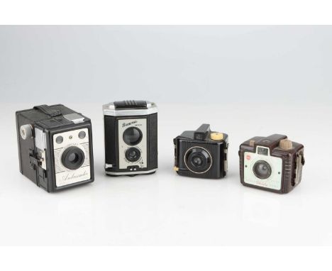 A Selection of Four Box Type Cameras,including a Kodak Brownie Refelx, a Coronet Ambassador, a Kodak Brownie Holiday Camera, 