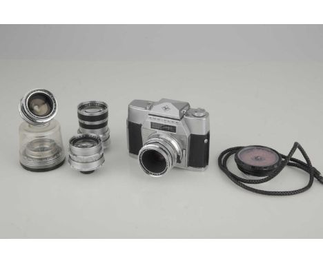 An Agfa Ambiflex Outfit,chrome, body G-VG, shutter working, slower speeds stick, light meter responsive but not cheacked for 