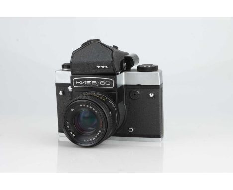 A Kiev 60 Medium Format SLR Camera,black/chrome, with a Volna-3 80mm f/2.8 lens, body VG, shutter working, lens body G, optic