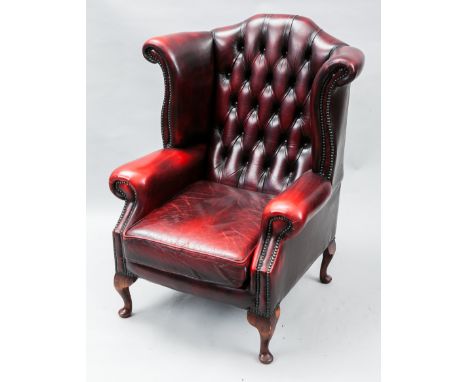 OXBLOOD BUTTON BACK THREE SEAT CHESTERFIELD STYLE SOFA
190cm wide; with a matching easy chair and George III style wing back 