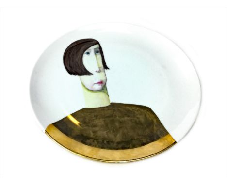 CERAMIC PLATE BY WENDY KERSHAW, depicting the profile of a girl, signed to underside, 26.5cm diameter