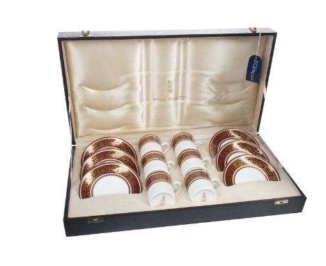 ROYAL DOULTON 'BUCKINGHAM' PATTERN COFFEE SERVICE, comprising six cups and saucers, printed marks to base, the cups 6.5cm hig