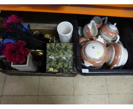 A box of BHS Zarand dinner ware, contemporary vases, mantle clock, glitter lamp etc