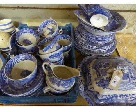 A quantity of Copeland Spode and Woods ware blue and white china 