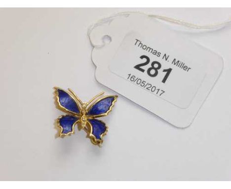 An 18ct gold diamond and enamel butterfly brooch, 6.4g