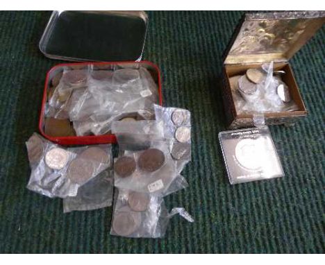 A tin and trinket box of pre decimal coinage 