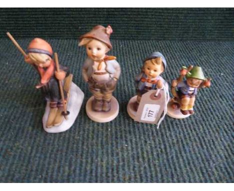 Four Goebel figures - Brother, Home from market, Apple tree boy etc 