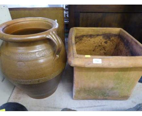 A square terracotta planter and glazed pot by Errington Reay & Company Bardon Mill 