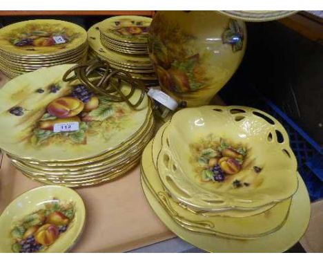 A tray of sixteen pieces of Aynsley Orchard Gold china including table lamp with shade, plates, two shallow dishes 