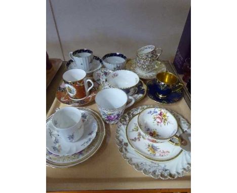 A tray of antique demi-tasse cups and saucers including Hammersley china, Carlton ware, Dresden etc 