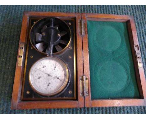 A brass ventilation Anemometer No. 2061 by Stanley Turnstiles of London in a fitted mahogany box 