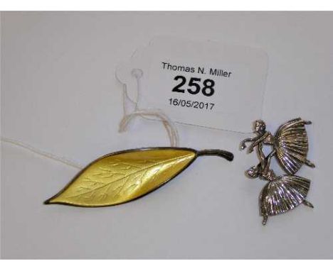 A Norwegian silver and enamel leaf brooch by David Anderson, together with a silver ballerina brooch (2)