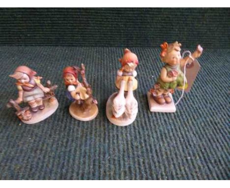 Four Goebel figures - Spring Cheer, Goose girl, Apple tree girl and Just Resting 