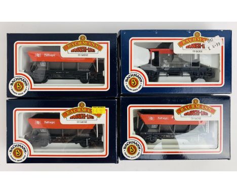 4x Bachmann OO Gauge 'BR Railfreight' Livery Wagons - To Include: 3x 33-551 HEA Hopper Wagons, 33-355 20 Ton Brake Van Wagon 