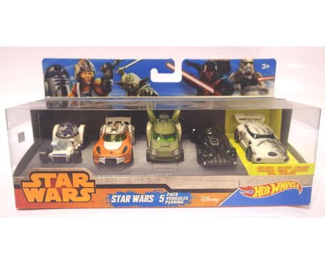 Hot Wheels Star Wars five vehicle set; R2D2, Luke Skywalker, Yoda, Darth Vader and exclusive edition Storm Trooper. P&P Group