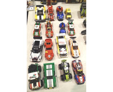 Sixteen built Lego race car models. P&P Group 2 (£18+VAT for the first lot and £2+VAT for subsequent lots)Condition Report: B