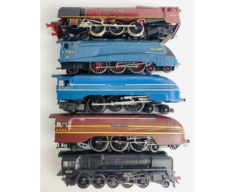 5x OO Gauge Locomotives (Lacking Tenders) - To Include: 1x Wrenn 'City of London', Triang Coronation, Hornby Black 9F, 2x Sta