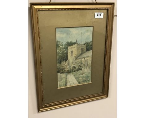 Stanley Brinton : Kirkwhelpington Church, watercolour, signed, dated 1920, 25 cm x 15 cm, Laing Art Gallery &amp; Museum labe