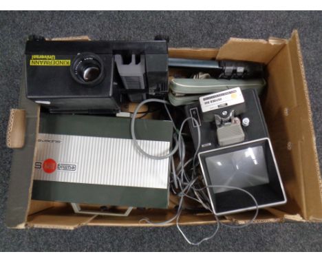 A box of Eumig mark super 8 projector together with a Kindermann universal projector and Prinz Oxford editor, with some instr