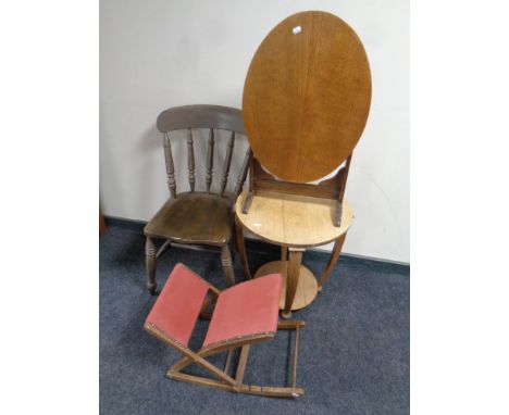 An Art Deco circular occasional table together with a gout stool, a further folding table and a single chair (4)