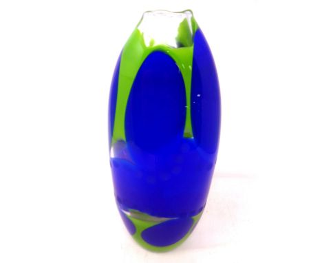 A Jane Charles oval art glass vase, blue and green (height 28.5 cm)