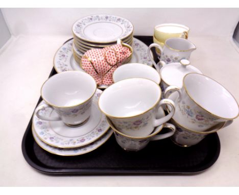 A tray of twenty-one piece Noritake Longwood china tea service together with a further pair of bone china teacups and an elep