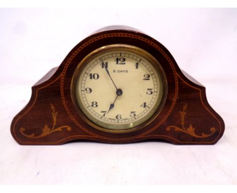 A 19th century inlaid mahogany 8 day mantel clock with Swiss movement
