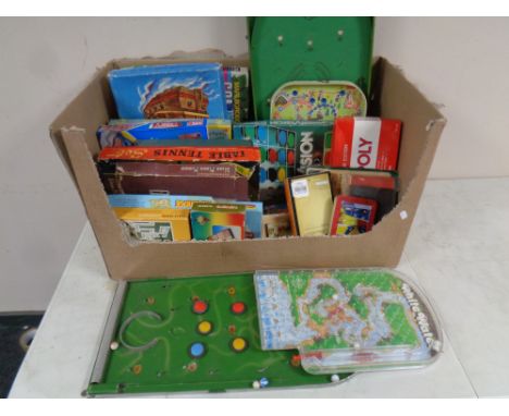 A box of vintage board games, playing cards, bagatelle etc 