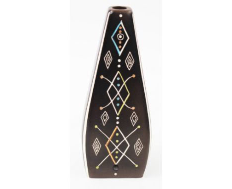 Glynn Colledge for Denby, a 1950s lamp base with geometric design on black ground, 21cm high